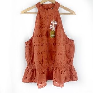Women's Halter neck Sleeveless Eyelet Blouse - Orange